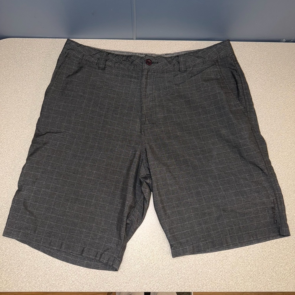 O'NEILL Men's Charcoal Intersect Walking  Gray Plaid Casual Shorts Size 36